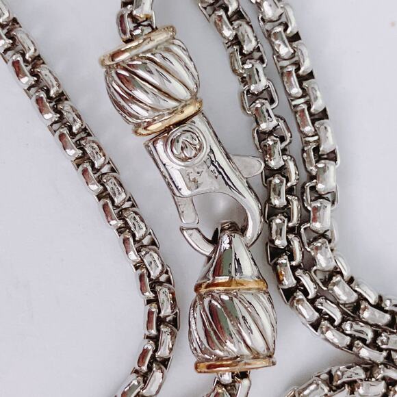 Vintage Signed Two Tone Necklace Pavé Crystal Oval Pendant Box Chain Sparkling - Picture 4 of 14